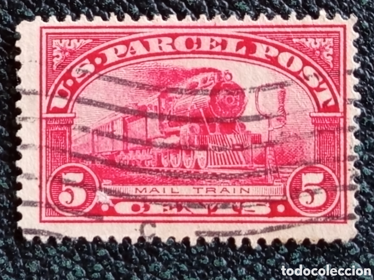 Sellos: Sello EEUU 5c Paquete Postal Tren Correo 1912 Usado Cat&aacute;logo Scott #Q5