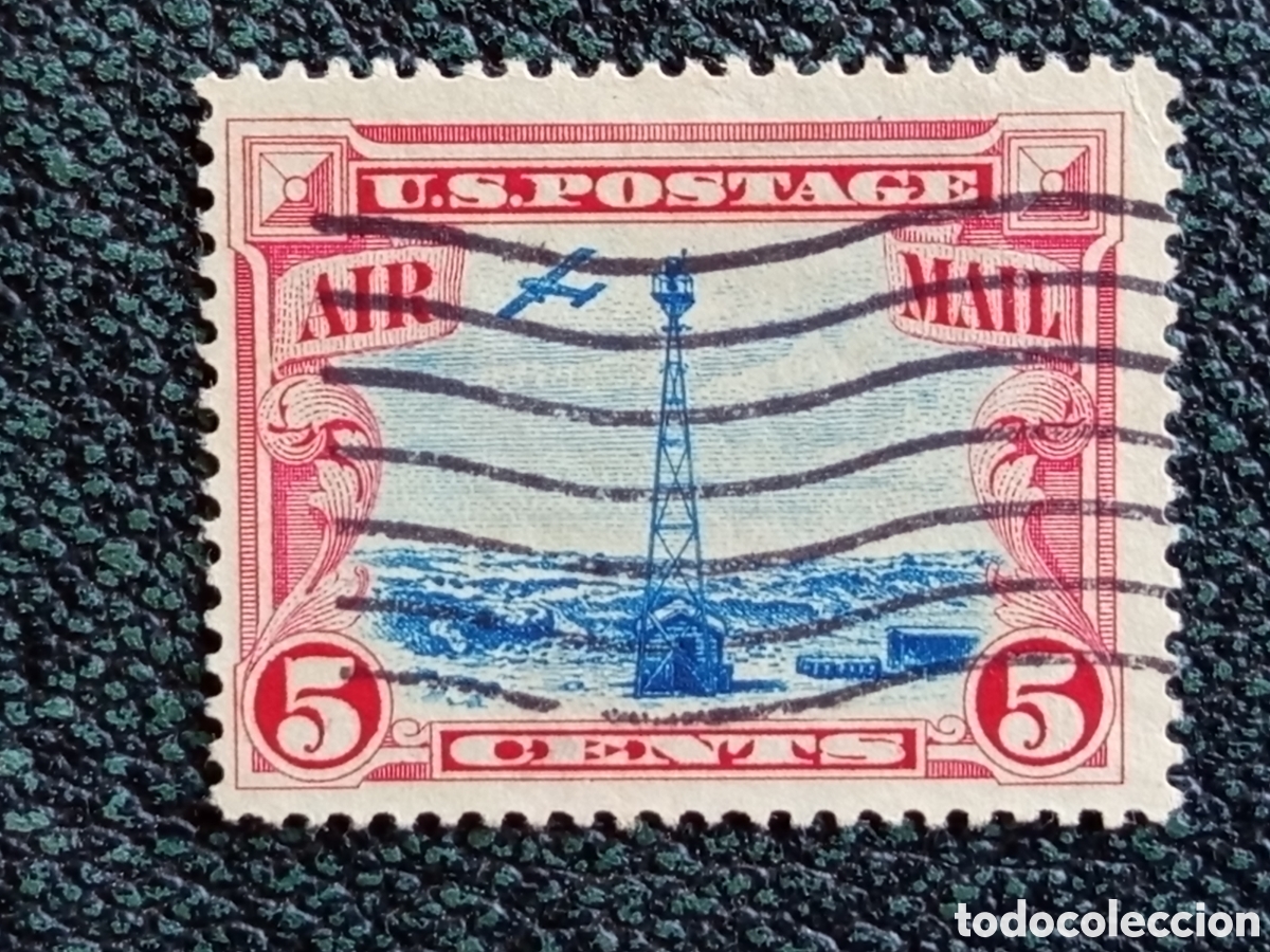Sellos: Sello EEUU 5c Correo A&eacute;reo Faro 1928 Usado Cat&aacute;logo Scott #C11