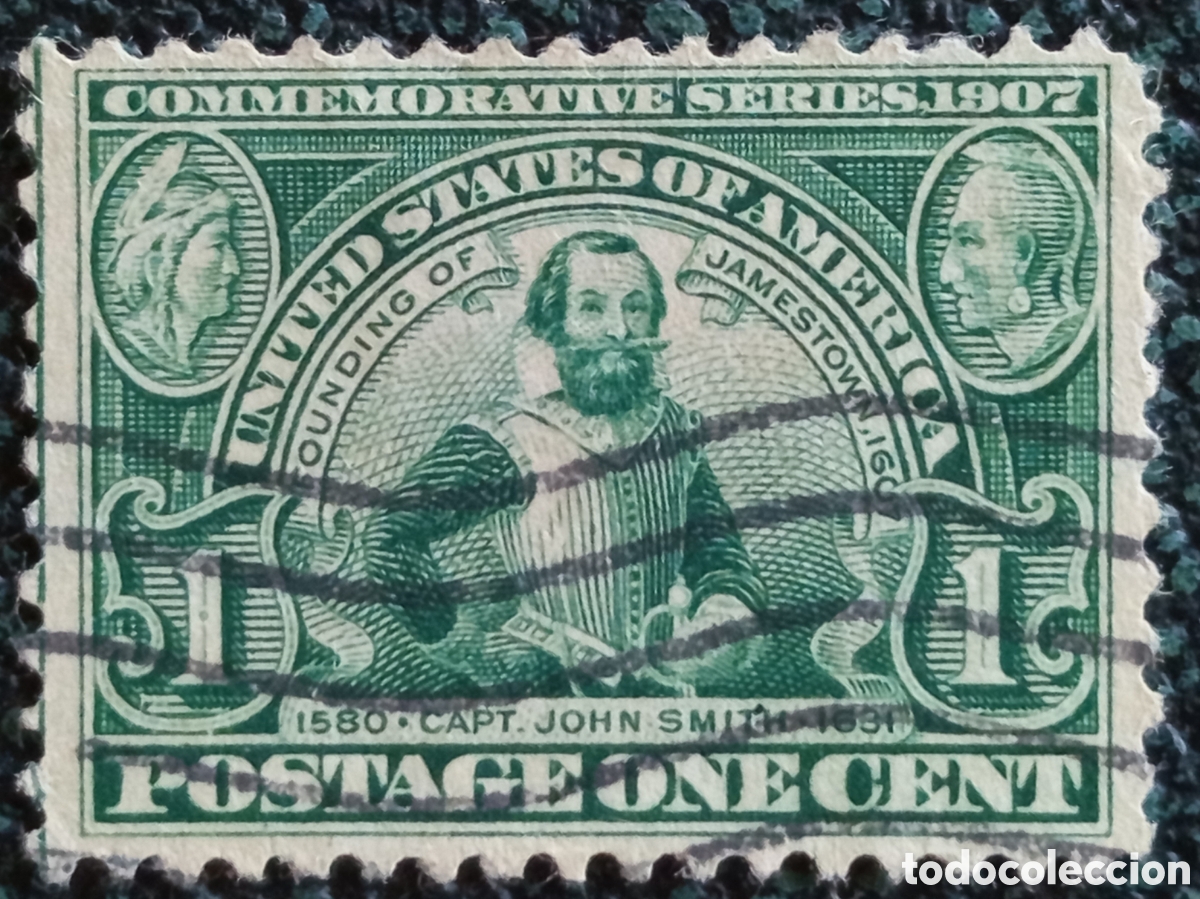 Sellos: Sello EEUU 1c Capit&aacute;n John Smith 1907 Usado Cat&aacute;logo Scott #328