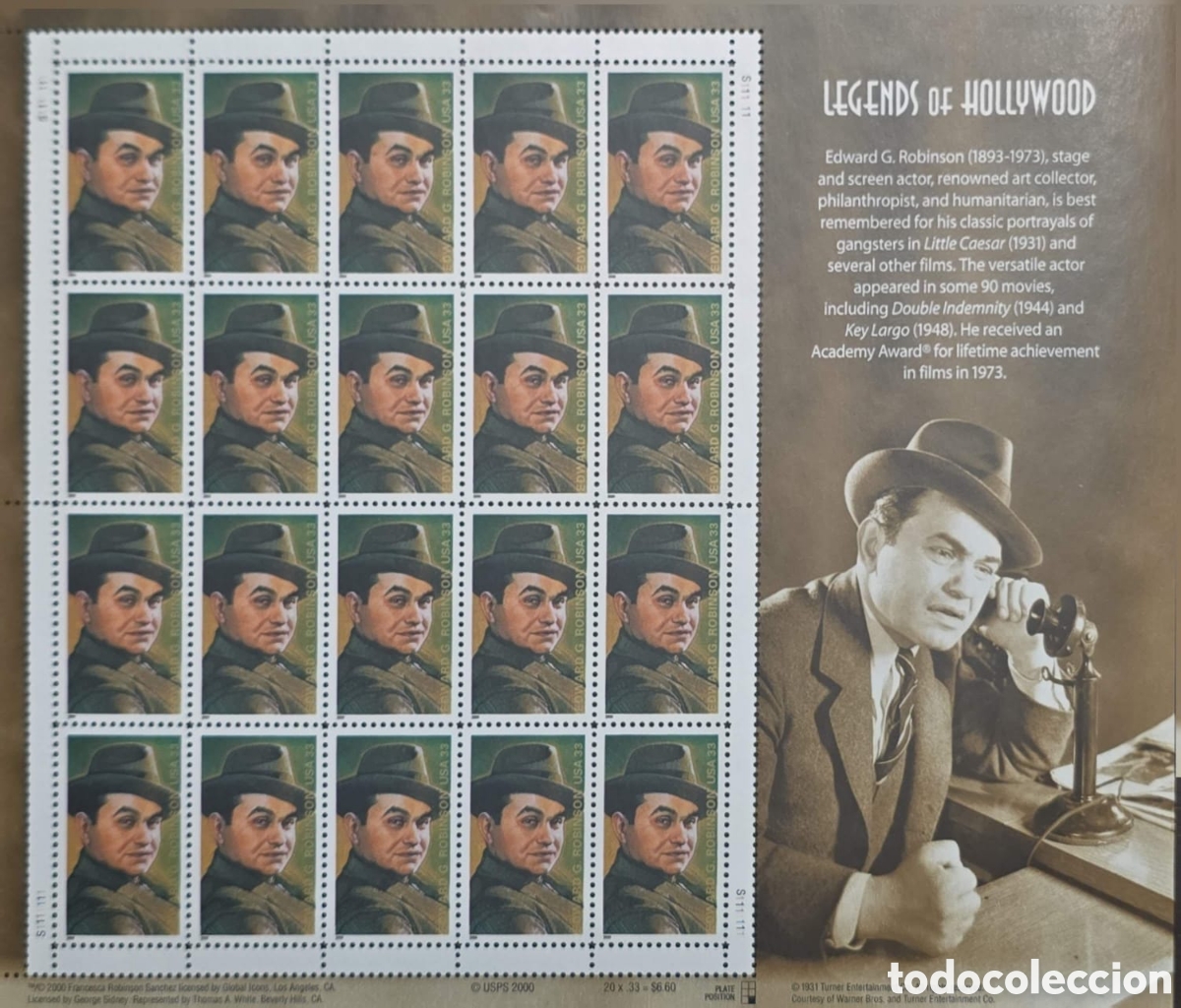 Sellos: CA) 2000 USA , sheet of collectible US postage stamps from the &rdquo;Legends of Hollywood&rdquo; series.