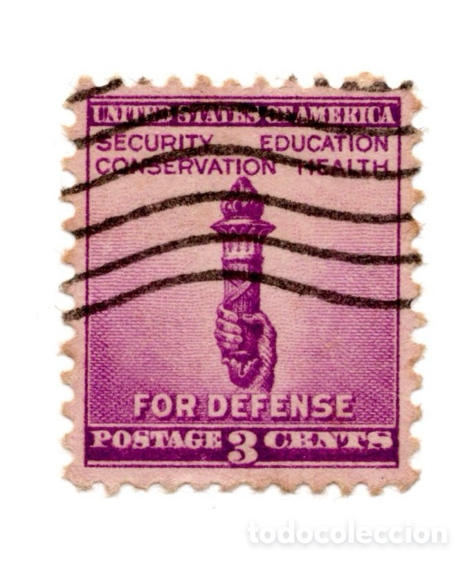 Sellos: T&iacute;tulo: EEUU 1940 - Defensa Nacional 3c violeta - Antorcha - Usado