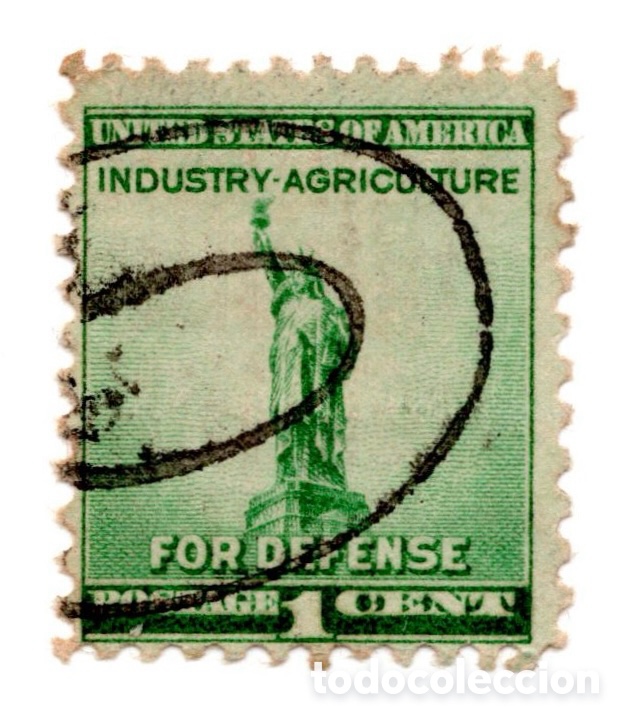 Sellos: EEUU 1940 - Defensa Nacional 1c verde - Estatua Libertad - Usado