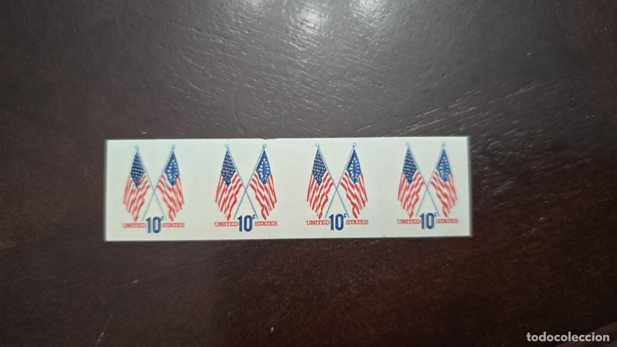 Sellos: MI) 1973 UNITED STATES, IMPERFORATE 50- AND 13-STAR FLAG, STRIP OF 4