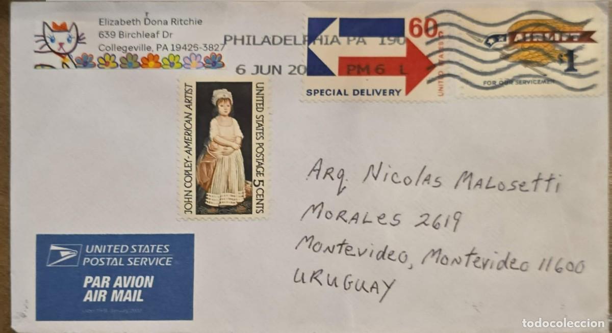 Sellos: MI) 1960 UNITED STATES, AIRMAIL LETTER TO MONTEVIDEO, URUGUAY; FEATURES A 5-CENT COMMEMORATIVE STAMP