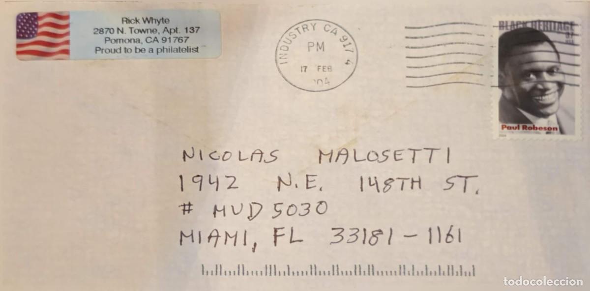 Sellos: MI) 2004 USA, COVER MAILED ON FEBRUARY 17 FROM POMONA TO MIAMI, FLORIDA, WITH INDUSTRY CANCELLATION