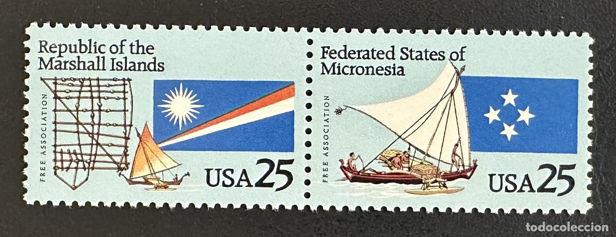 Selos: Estados Unidos 1990 Mi. 2105-2106 emisi&oacute;n conjunta Marshall Micronesia