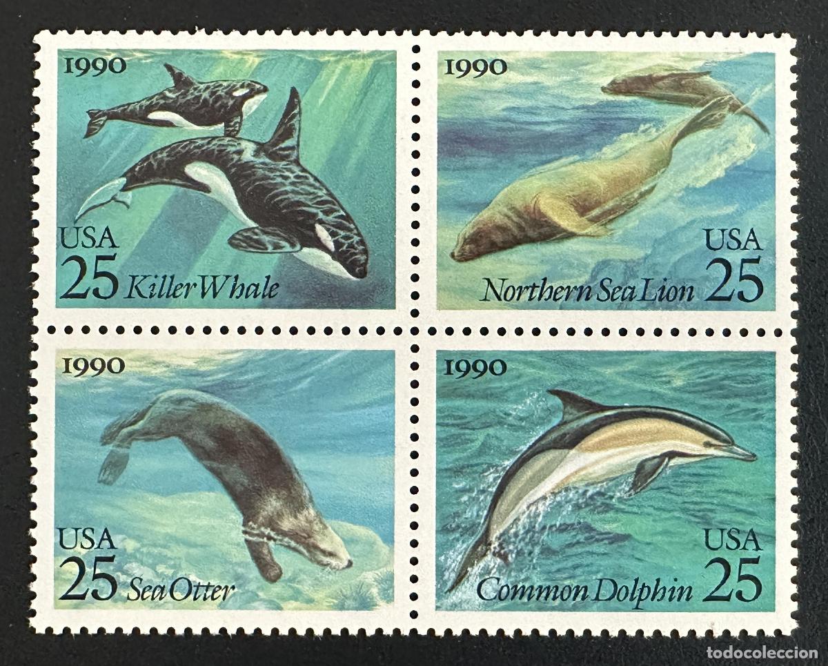 Selos: EE.UU. 1990 Mi. 2107-2110 emisi&oacute;n conjunta fauna marina mam&iacute;feros
