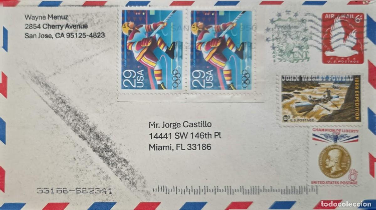 Sellos: MI) 1992, ESTADOS UNIDOS, CUBIERTA CIRCULADA DESDE CALIFORNIA HASTA MIAMI, CON CANCELACION MUDA Y MU