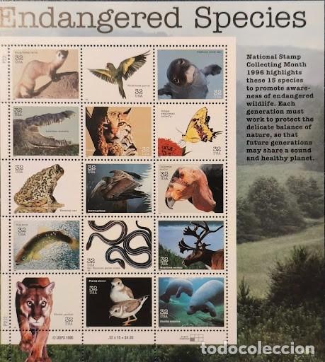 Sellos: Pliego Completo Sellos USA 1996 - Endangered Species (Especies en Peligro) - NUEVO / MNH