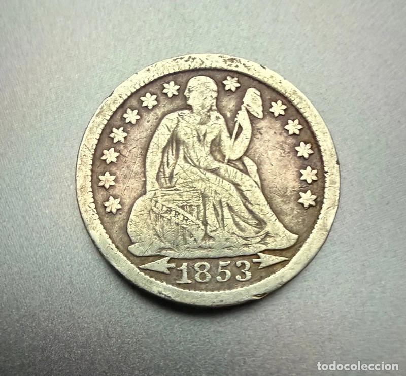 Sellos: 1 Dime 1853 Plata Seated Liberty Dime Estados Unidos