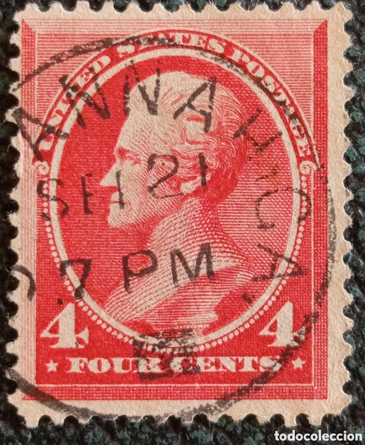Sellos: Sello EE.UU. 4 Cents Lincoln 1908 Scott 375 con marca trasera HERAS