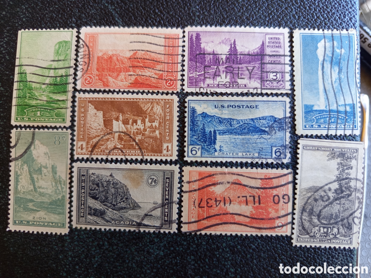 Sellos: Lote 10 Sellos EE.UU. 1934 Parques Nacionales Scott 740 a 749 Usados
