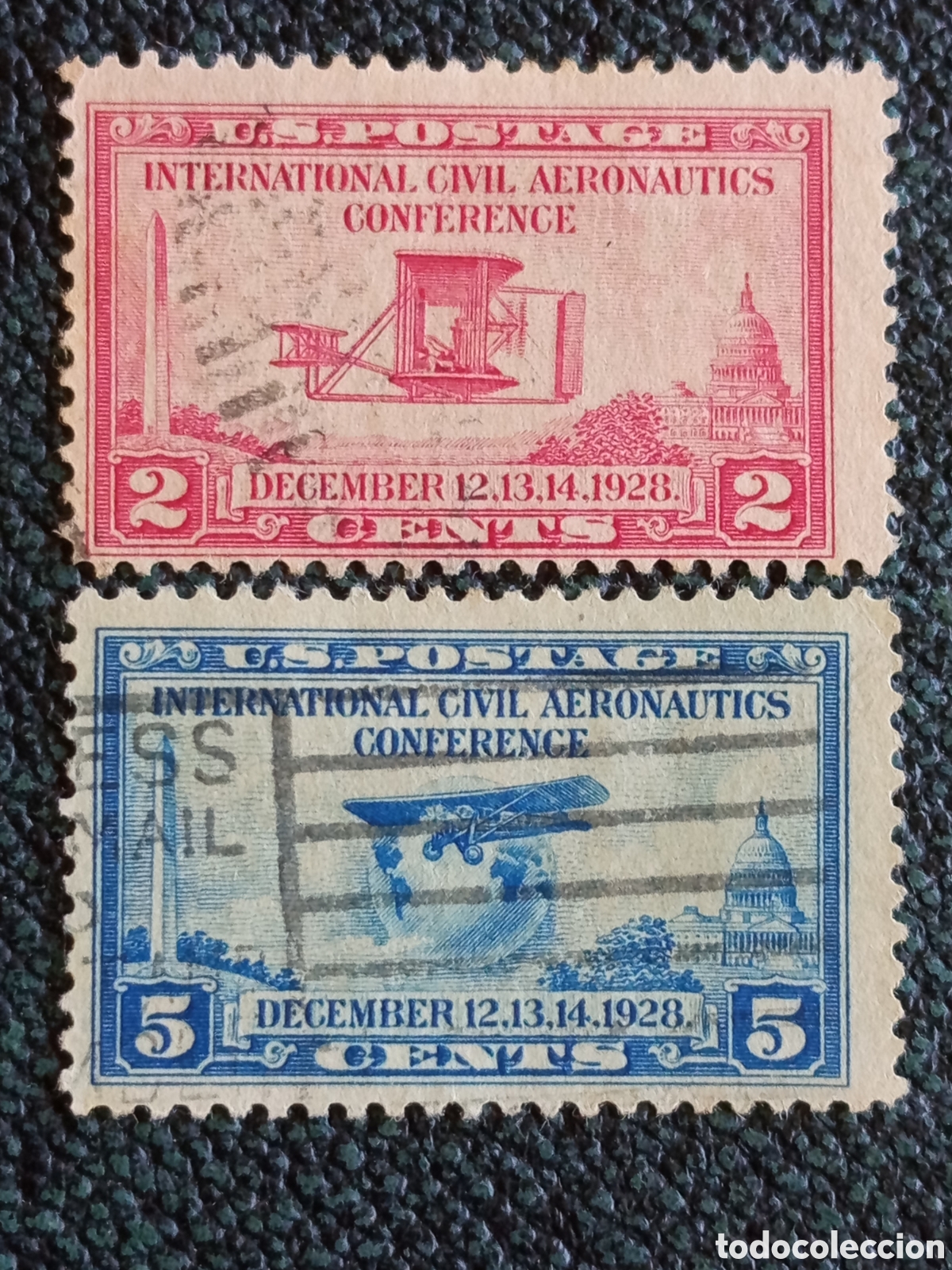 Sellos: Lote 2 Sellos EE.UU. 1928 Conferencia Aeron&aacute;utica Civil Scott 649/650 Usados