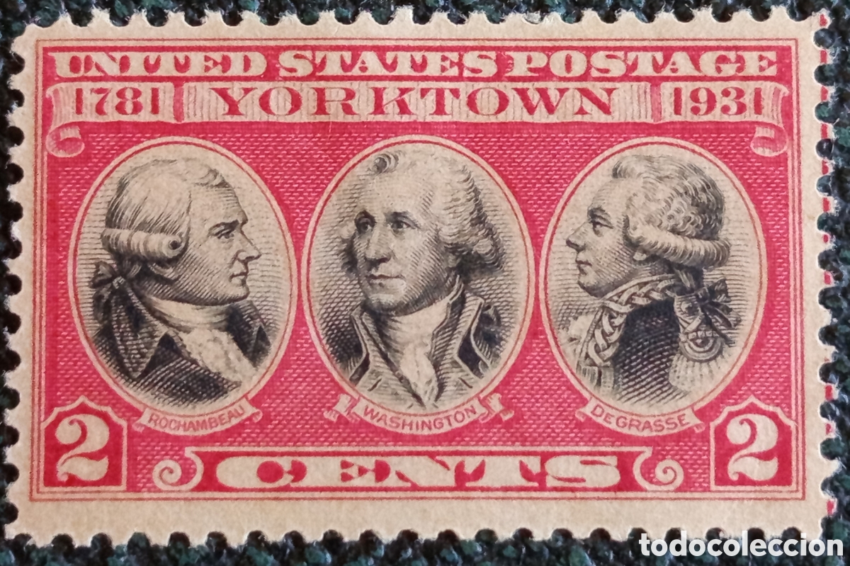 Sellos: Sello EE.UU. 1931 Batalla de Yorktown Rochambeau Washington Scott 703 MH