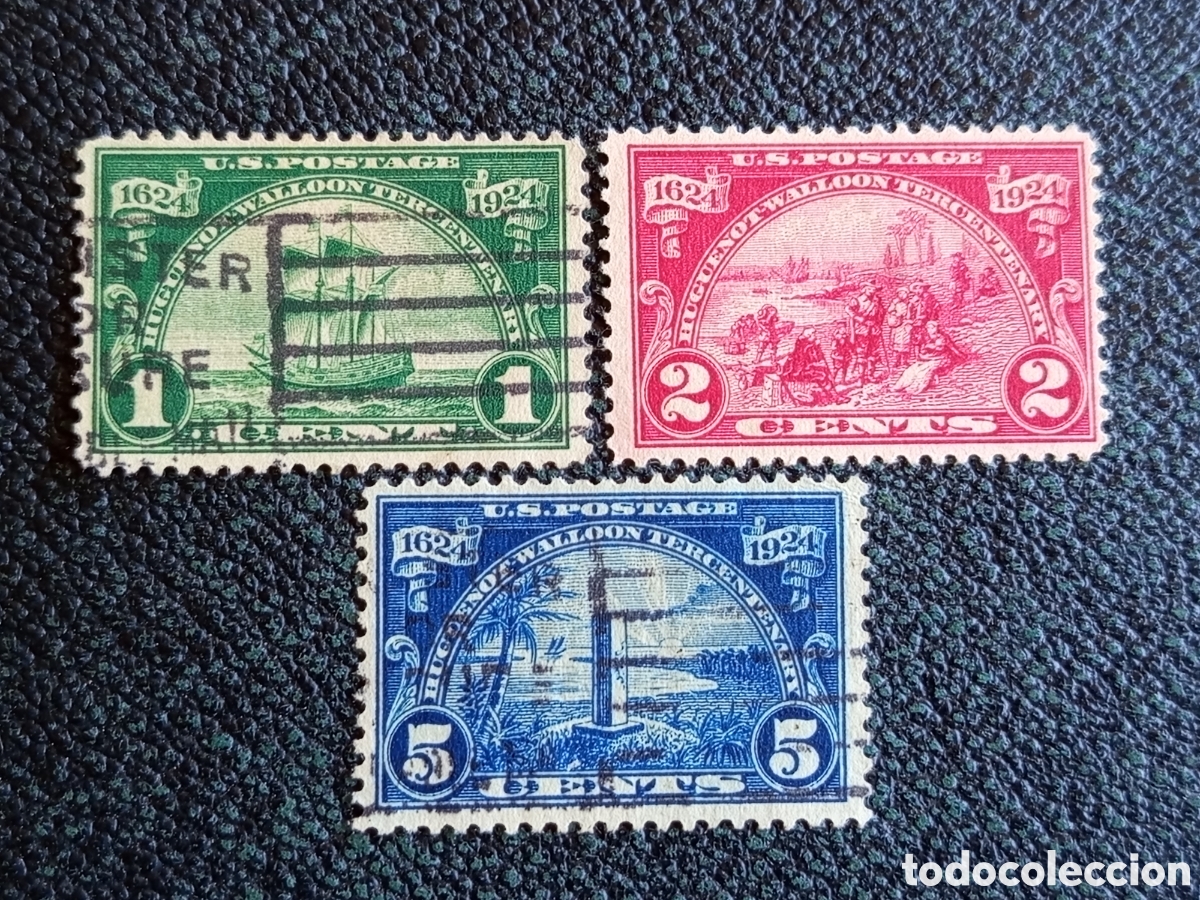 Sellos: Completa EE.UU. 1924 Hugonote Val&oacute;n 1c 2c 5c Scott #614-616 usados y MH