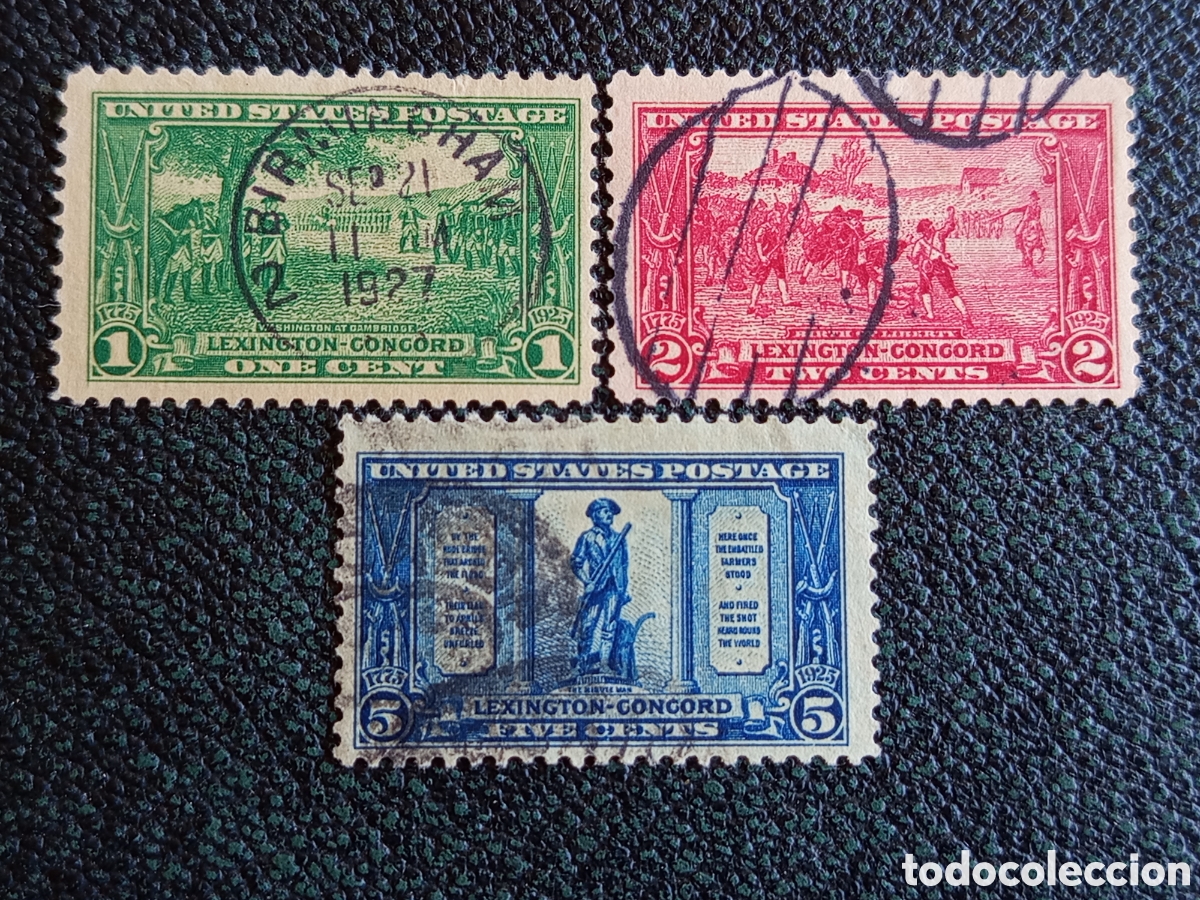 Sellos: Serie Completa EE.UU. 1925 Lexington Concord 1c 2c 5c Scott #617-619