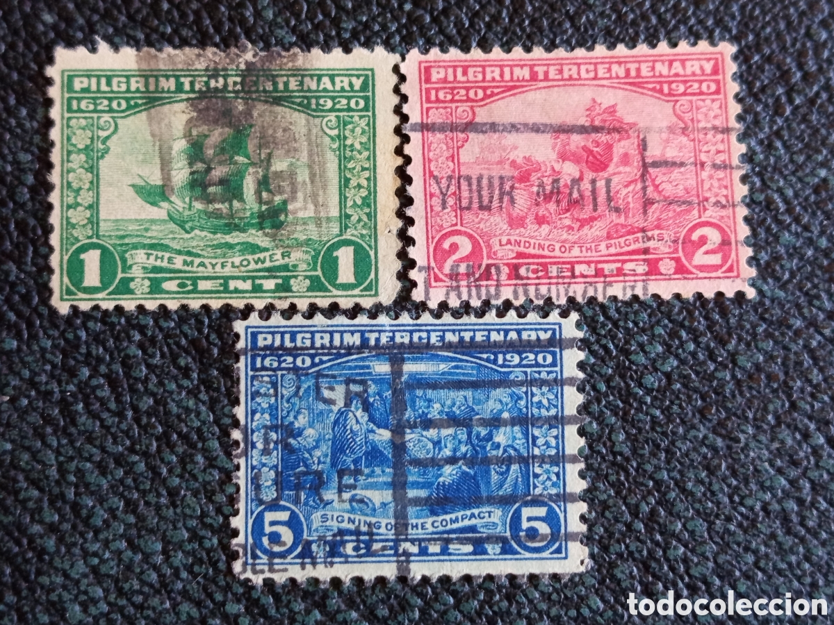 Sellos: Serie Completa EE.UU. 1920 Tricentenario Peregrinos 1c 2c 5c Scott #548-550