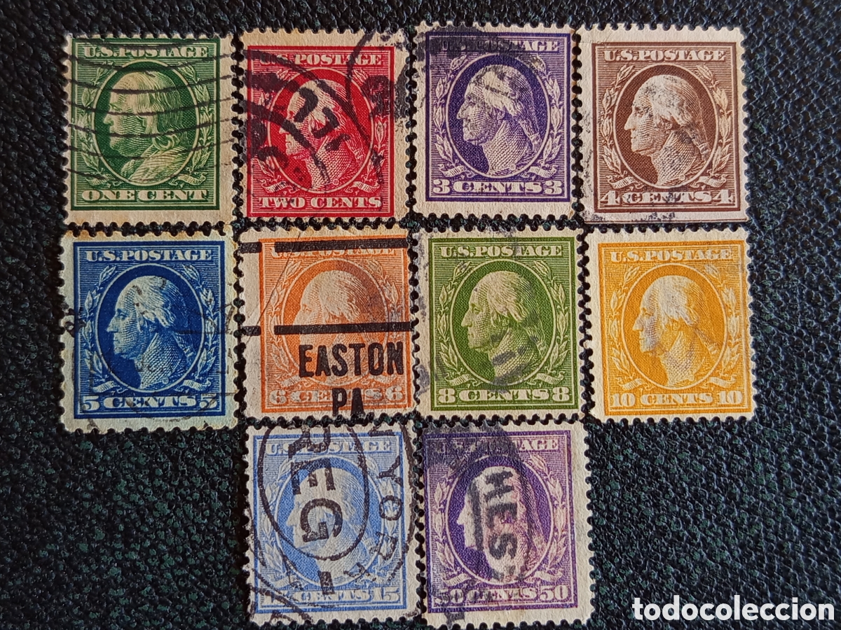 Sellos: Lote 10 Sellos EE.UU. Washington Franklin Usados Scott #501-517