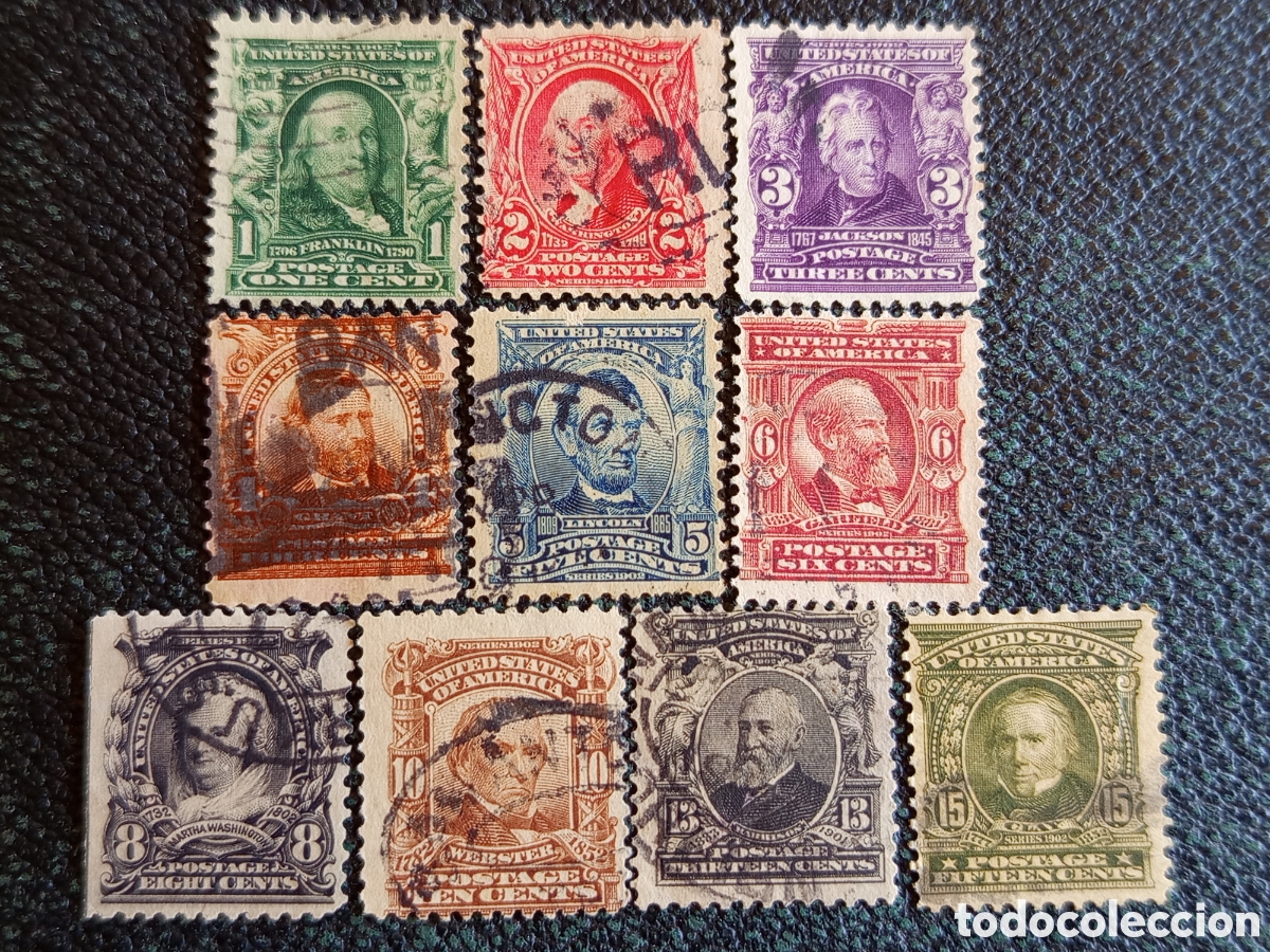 Sellos: Lote 10 Sellos EE.UU. Clasicos Serie Regular 1902-1903 Usados Scott #300-309