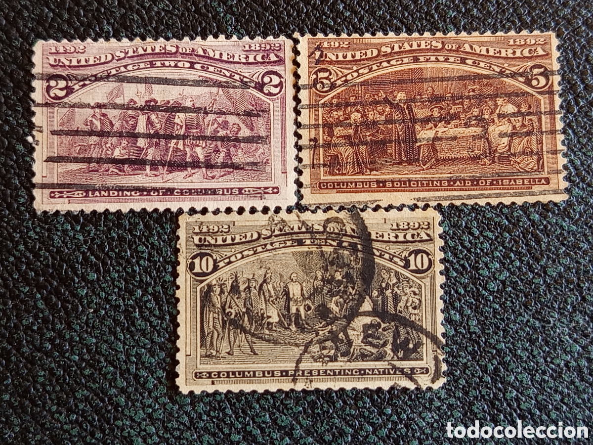 Sellos: Lote 3 Sellos EE.UU. 1893 Serie Colombina 2c 5c 10c Usados Scott #231/234/237