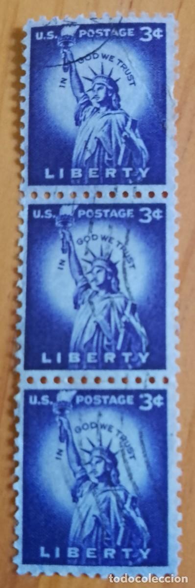 Sellos: ESTADOS UNIDOS - V/F 3 - A&Ntilde;O 1954 ESTATUA DE LA LIBERTAD - TIRA CON 3 SELLOS
