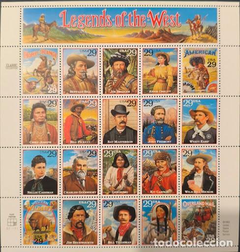 Sellos: Hoja USA 1993 - &rdquo;Legends of the West&rdquo; (Leyendas del Oeste) - 20 sellos - NUEVA sin fijasellos