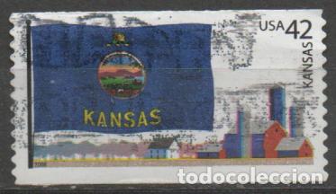 Sellos: ESTADOS UNIDOS IVERT N&ordm; 4102, BANDERA DE KANSAS. USADO