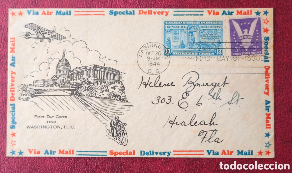 Sellos: EEUU. 1944. Correo a&eacute;reo. Circulado. Washington