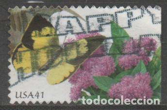 Sellos: ESTADOS UNIDOS IVERT N&ordm; 4156, MARIPOSA CARA DE PERRO Y FLOR ADONIS, USADO