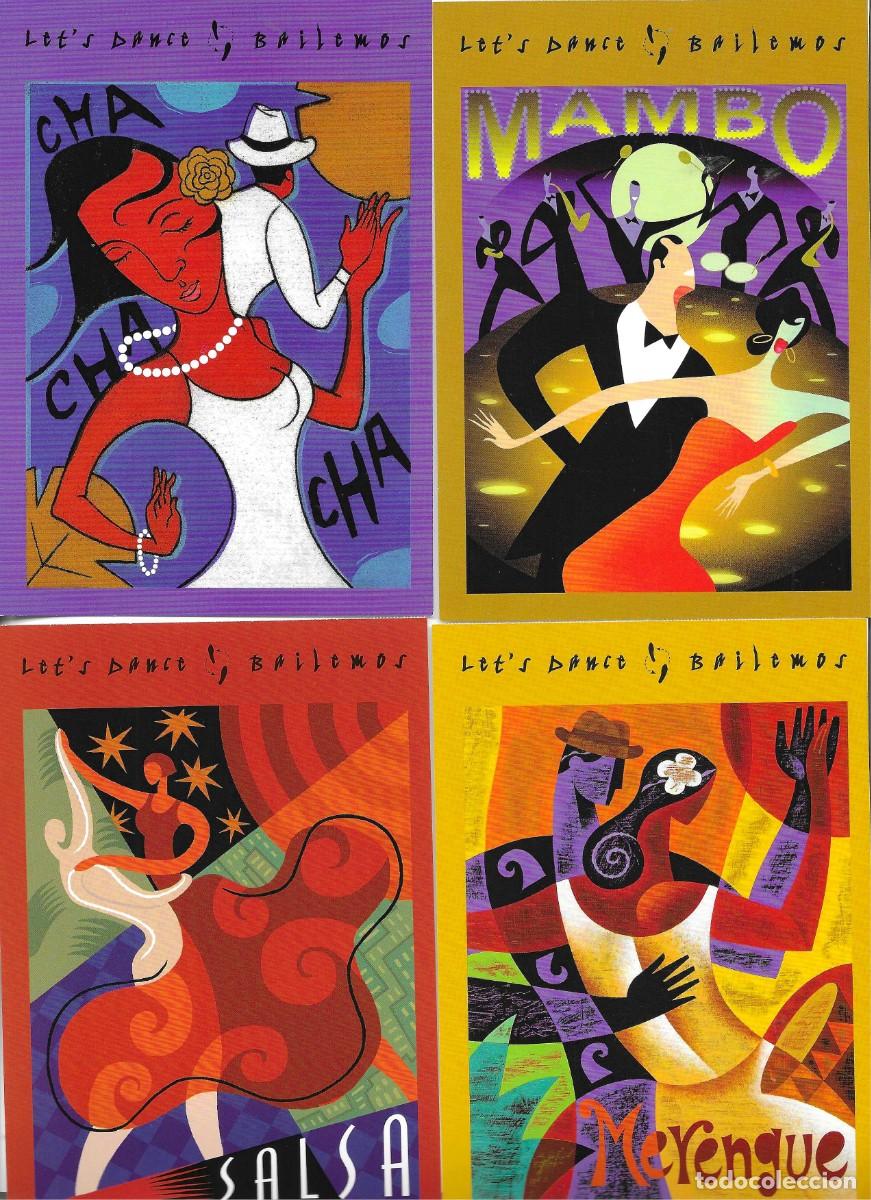 Sellos: &rdquo;Let's dance!. Bailemos&rdquo; Lote de 4 American Stamped Postal Cards. 10 x 15 cms