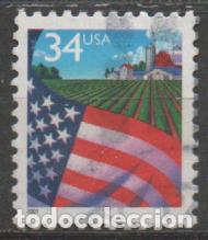 Sellos: ESTADOS UNIDOS IVERT N&ordm; 3185, BANDERA Y GRANJA, USADO