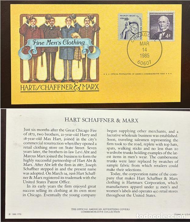 Sellos: TS) 1985 UNITED STATES,HART SCHAFFNER & MARX, WITH DEMOCRACY JUSTICE FOR ALL AND JOURNALIST REPUBLIC