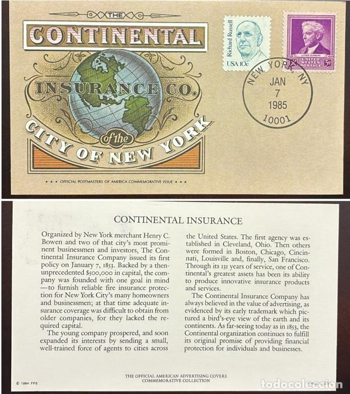 Sellos: TS) 1985 UNITED STATES,ANNIVERSARY OF THE FOUNDING OF THE HISTORIC COMPANY THE CONTINENTAL INSURANCE