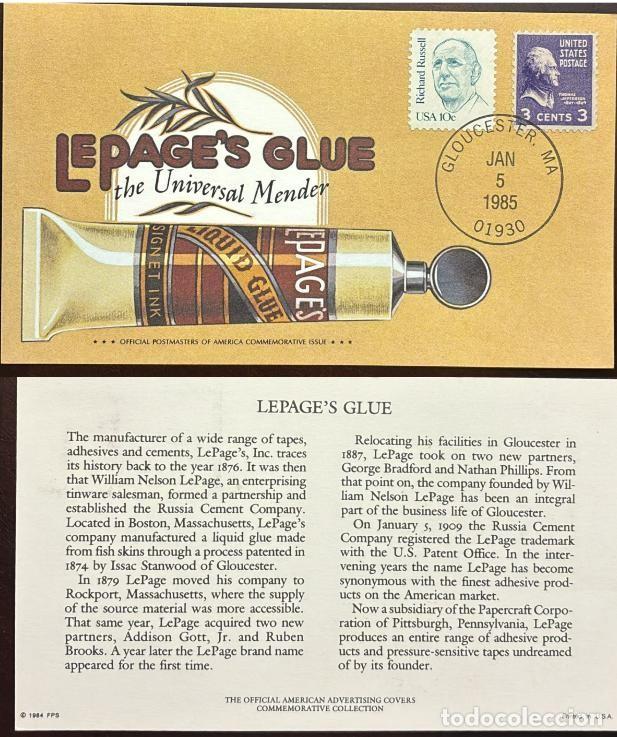 Sellos: TS) 1985 UNITED STATES,LEPAGE&rsquo;S GLUE,WITH POLITICIAN RICHARD RUSSELL AND PRESIDENT THOMAS JEFFERSON