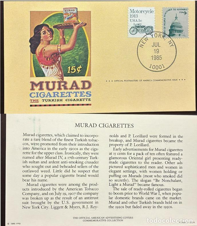 Sellos: TS) 1985 UNITED STATES,MURAD CIGARETTES WERE PART OF THE AMERICAN TOBACCO COMPANY,WITH THE HISTORY O