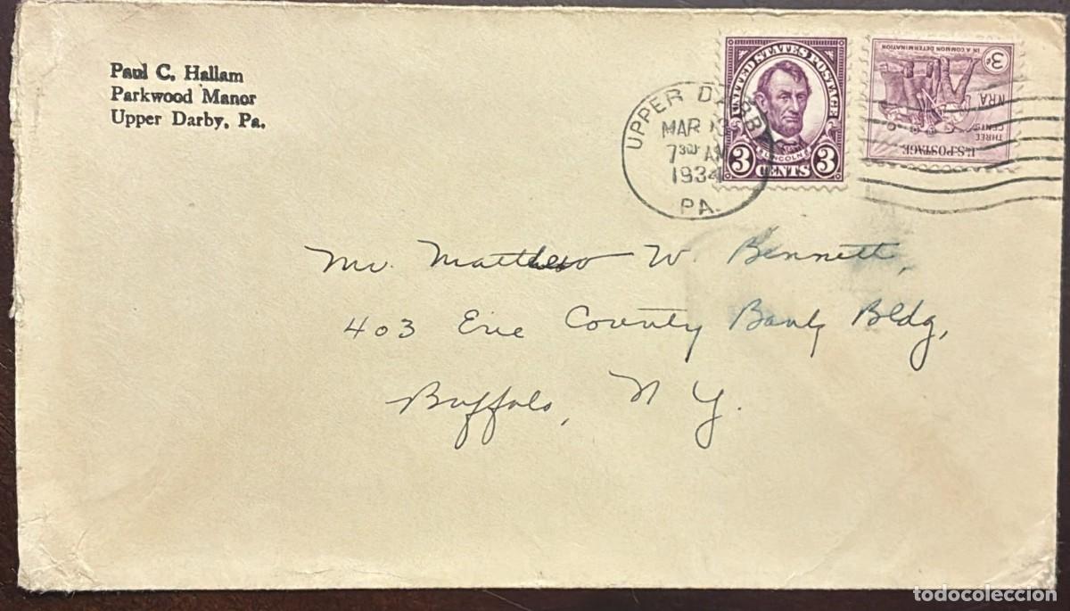 Sellos: TS) 1934 UNITED STATES, CANCELLATION STAMP, COVER SENT FROM PENNSYLVANIA TO NEW YORK,WITH PRESIDENT
