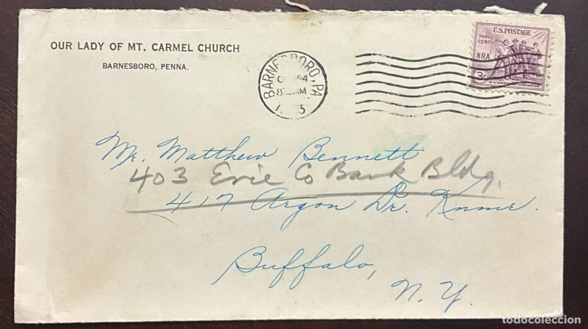 Sellos: TS) 1933 UNITED STATES, CANCELLATION STAMP, COVER SENT FROM PENNSYLVANIA TO NEW YORK,WITH THE ECONOM