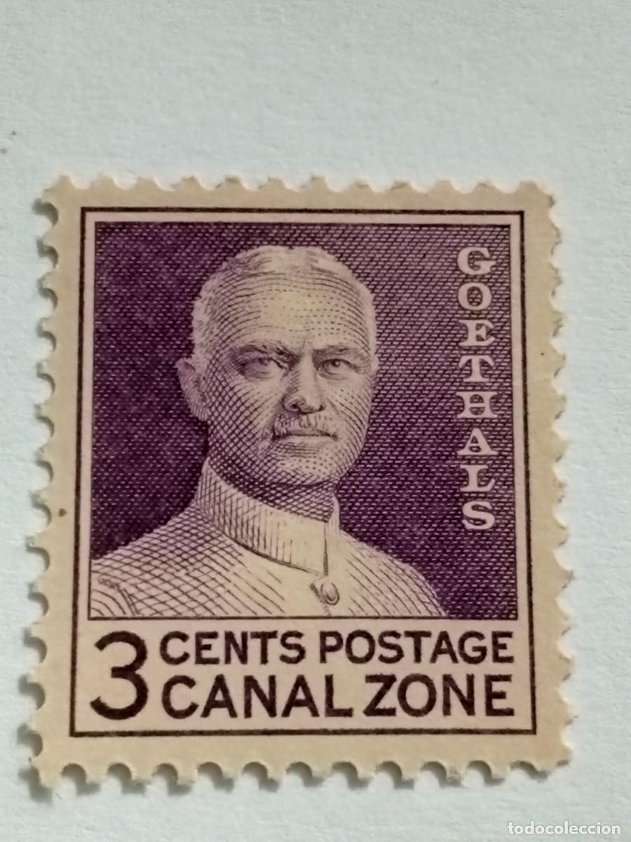 Sellos: 3 CENTAVOS POSTAGE CANAL ZONE 1934, SIN GOMA, VIOLETA ROJIZO, GOETHALS.
