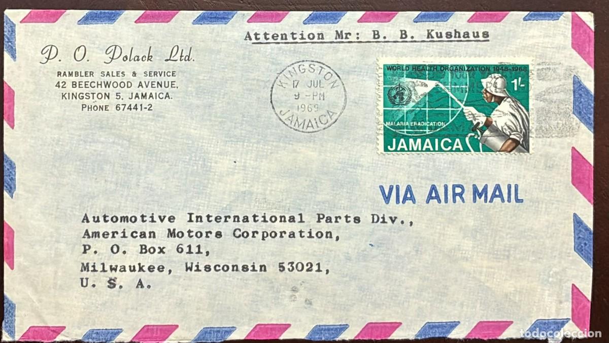 Sellos: TS) 1969 JAMAICA, AIRMAIL, COVER SENT FROM KINGSTON TO WISCONSIN,20TH ANNIVERSARY OF THE WORLD HEALT