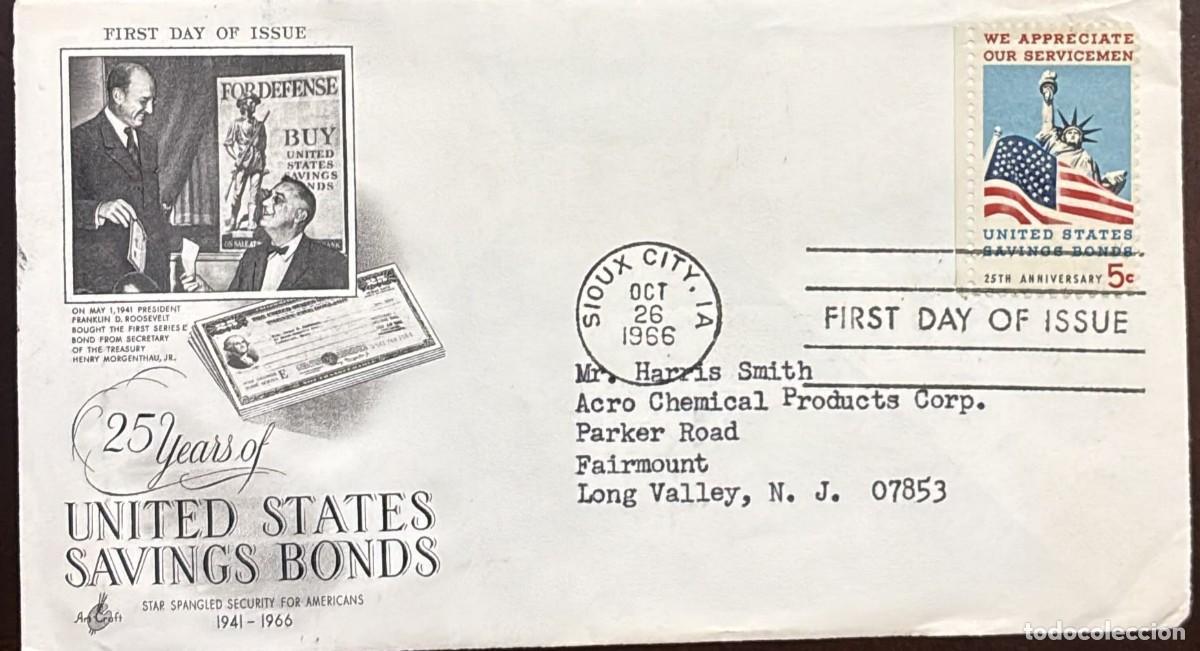 Sellos: TS) 1966 UNITED STATES, FDC, COVER SENT FROM IOWA TO NEW JERSEY,THE 25TH ANNIVERSARY OF U.S. SAVINGS