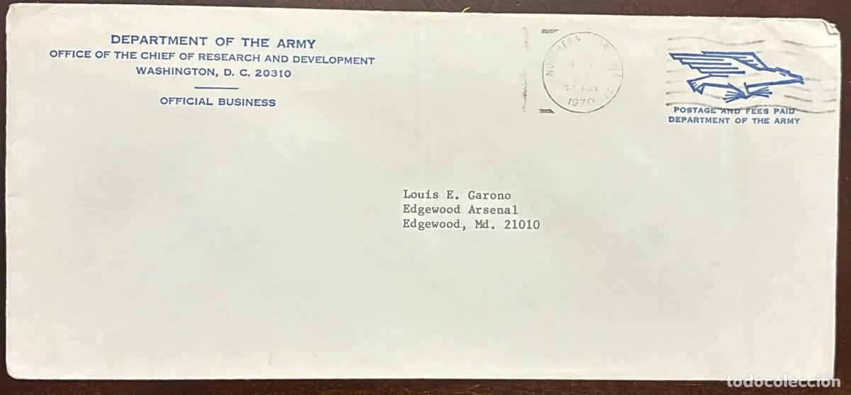 Sellos: TS) 1970 UNITED STATES, CANCELLATION STAMP, COVER SENT FROM WASHINGTON TO MARYLAND,DEPARTMENT OF THE