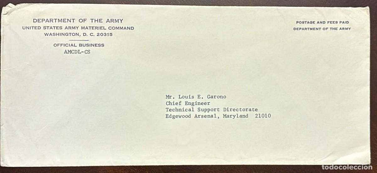 Sellos: TS) CIRCA 1966 UNITED STATES, COVER SENT FROM WASHINGTON TO MARYLAND, DEPARTMENT OF THE ARMY UNITED