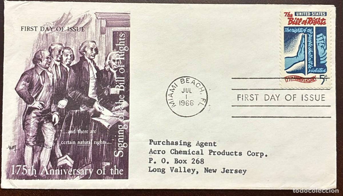 Sellos: TS) 1966 UNITED STATES, FDC, COVER SENT FROM FLORIDA TO NEW JERSEY,175TH ANNIVERSARY OF THE DECLARAT
