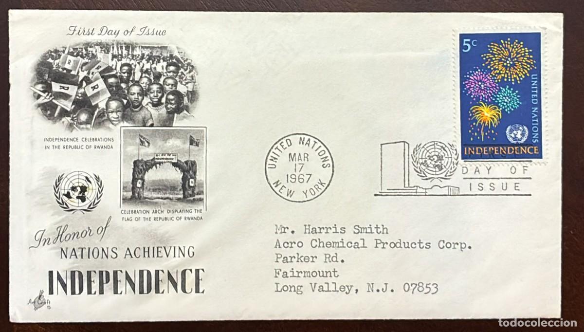 Sellos: TS) 1967 UNITED STATES, FDC, COVER SENT FROM NEW YORK TO NEW JERSEY,THE INDEPENDENCE OF NEW COUNTRIE