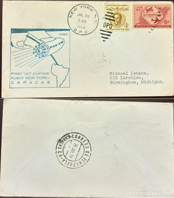 Sellos: TS) 1959 UNITED STATES, COVER SENT FROM NEW YORK TO MICHIGAN,FIRST JET CLIPPER FLIGH NEW YORK - CARA