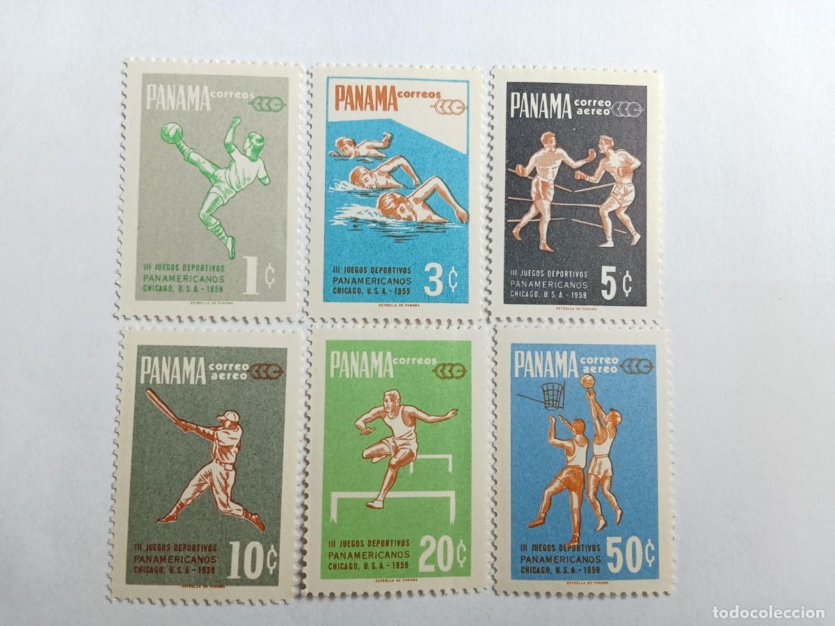 Sellos: PANAM&Aacute;, III JUEGOS DEPORTIVOS PANAMERICANOS, CHICAGO U.S. A, SERIE COMPLETA