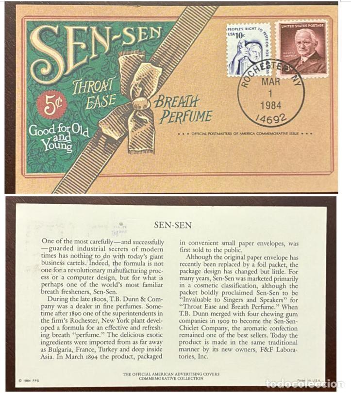 Sellos: MI) 1984, UNITED STATES, &rdquo;SEN-SEN&rdquo; BRAND COMMEMORATIVE COVER; TWO STAMPS: THE FIRST &rdquo;PEOPLE'S RIGHT