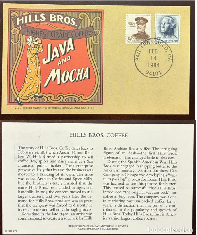 Sellos: MI) 1984, UNITED STATES, COMMEMORATIVE COVER FROM HILLS BROS. COFFEE (JAVA AND MOCHA); TWO STAMPS&mdash;TH