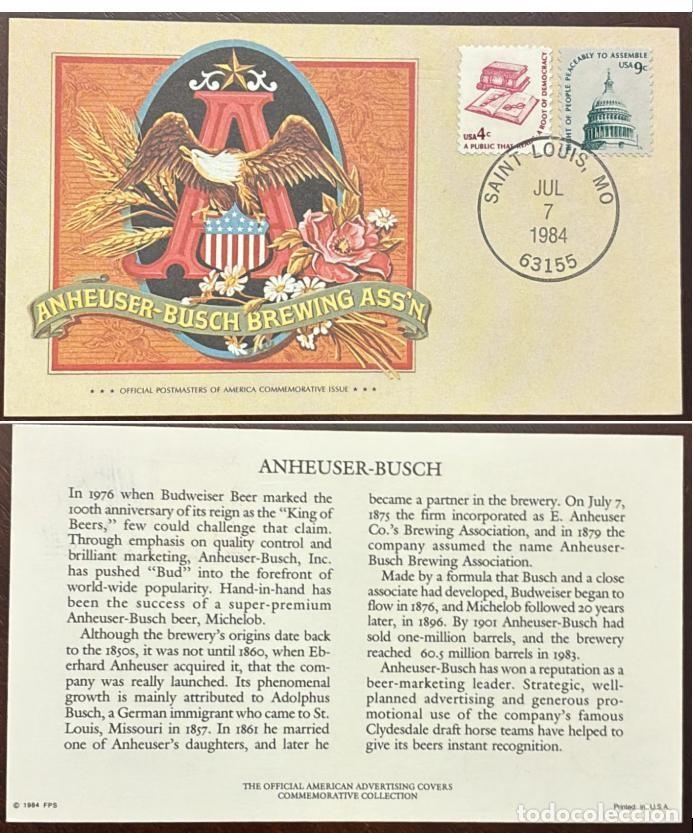 Sellos: MI) 1984, UNITED STATES, &rdquo;OFFICIAL AMERICAN ADVERTISING COVERS&rdquo; COMMEMORATIVE COLLECTOR'S COVER FEAT
