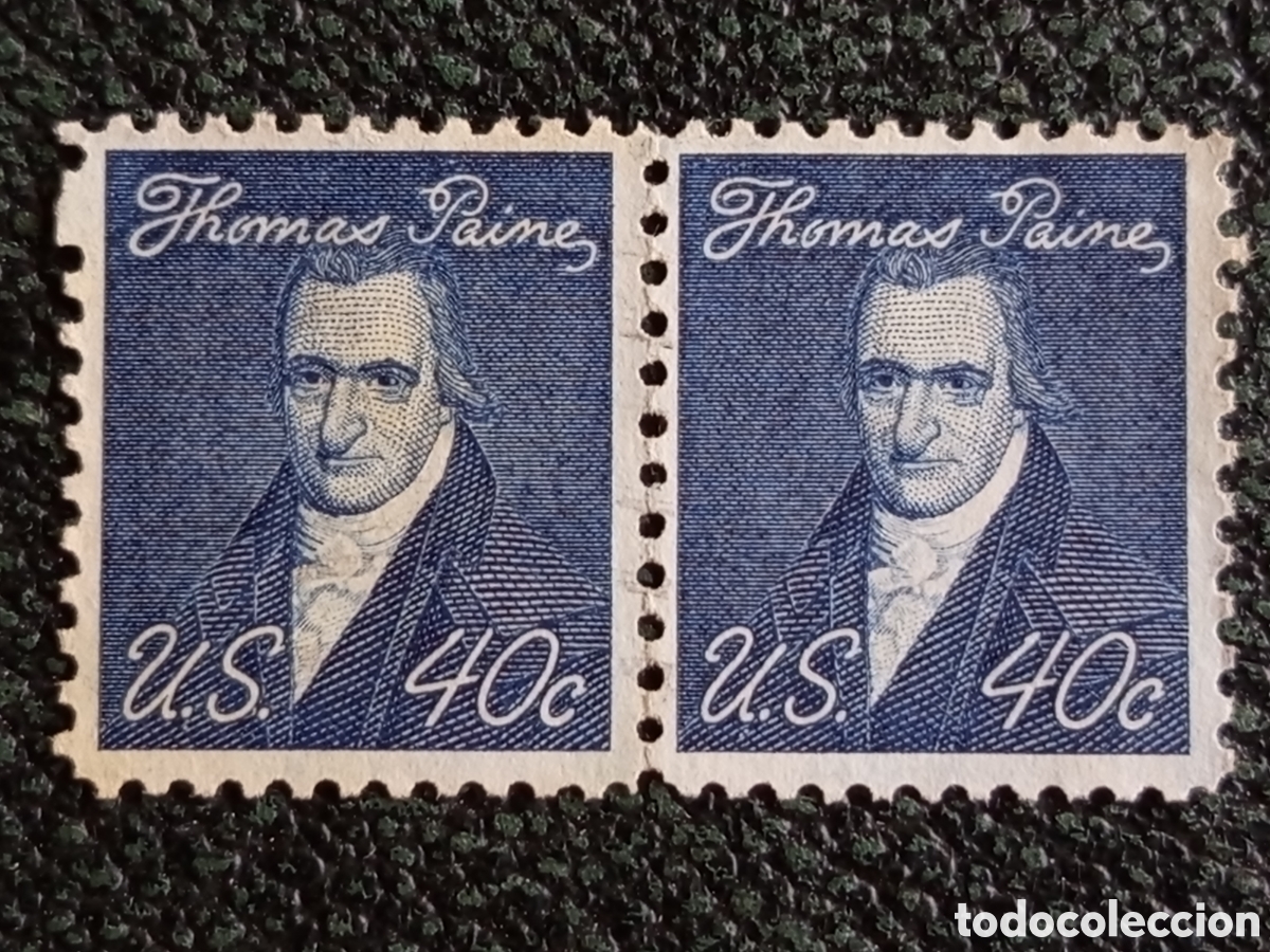 Sellos: Pareja EE.UU. 1968 Thomas Paine 40c Azul Prominent Americans Scott 1292 MH